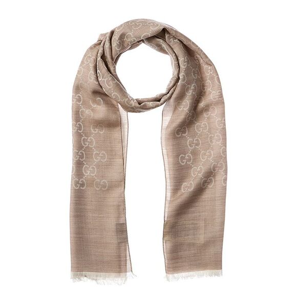 Gucci Accessories - Gucci Logo Small Jacquard Wool & Silk-Blend Scarf, Beige